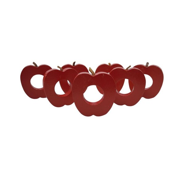 Vintage Set Of 7 Vintage Red Wooden Apple Shaped Napkin Holders - Picture 2 of 4